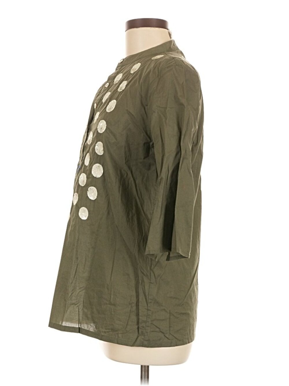 Figue for India Hicks Olive Embellished Evil Eye Tunic Blouse Size M - Picture 5 of 8